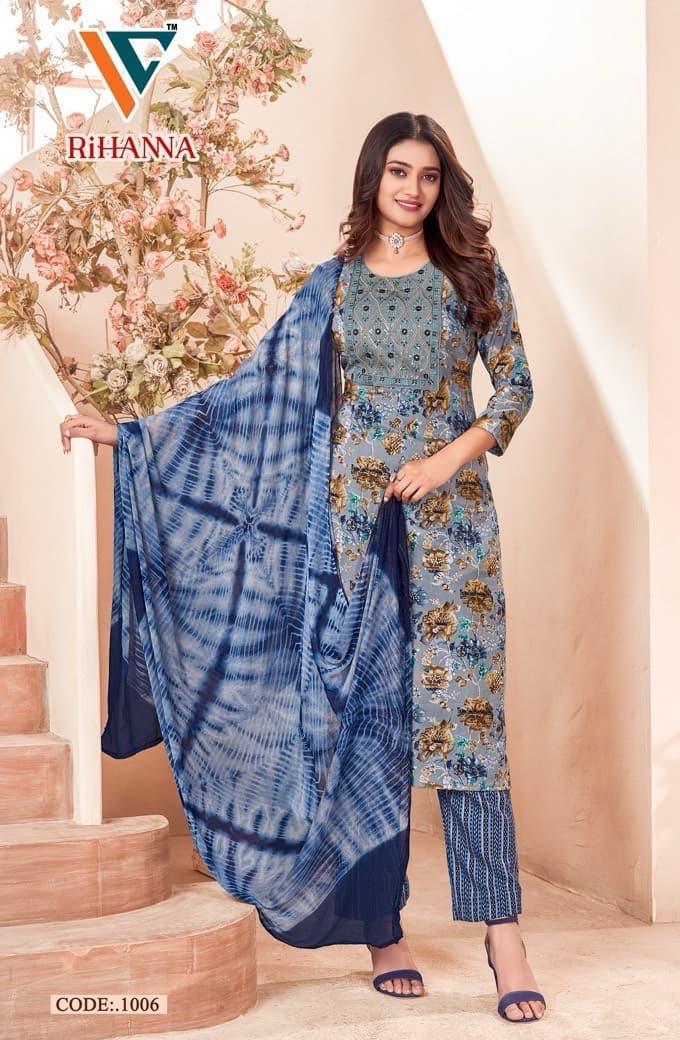 Rihanna Vol 1 By Vandana Rayon Printed Kurti With Bottom Dupatta Wholesale Market In Surat